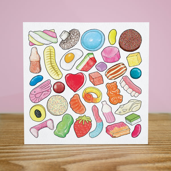 Pick and Mix Sweets greetings card – Blank inside, FSC certified, 148x148mm