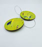 Lime green wooden disc earrings with hot pink, navy blue, white and yellow - Image 3