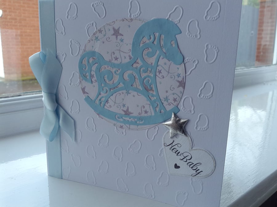 Rocking horse newbaby boy card