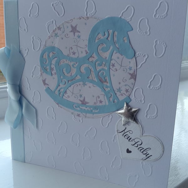 Rocking horse newbaby boy card