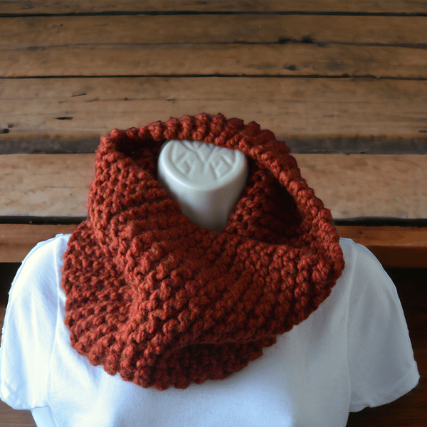 Knitted Chunky Cowl Handmade Soft Wool Mix Unisex Men's Women's Rust