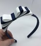 Navy Hairband with 5 Layer Navy and White Two-tone Straight Bow - Image 1