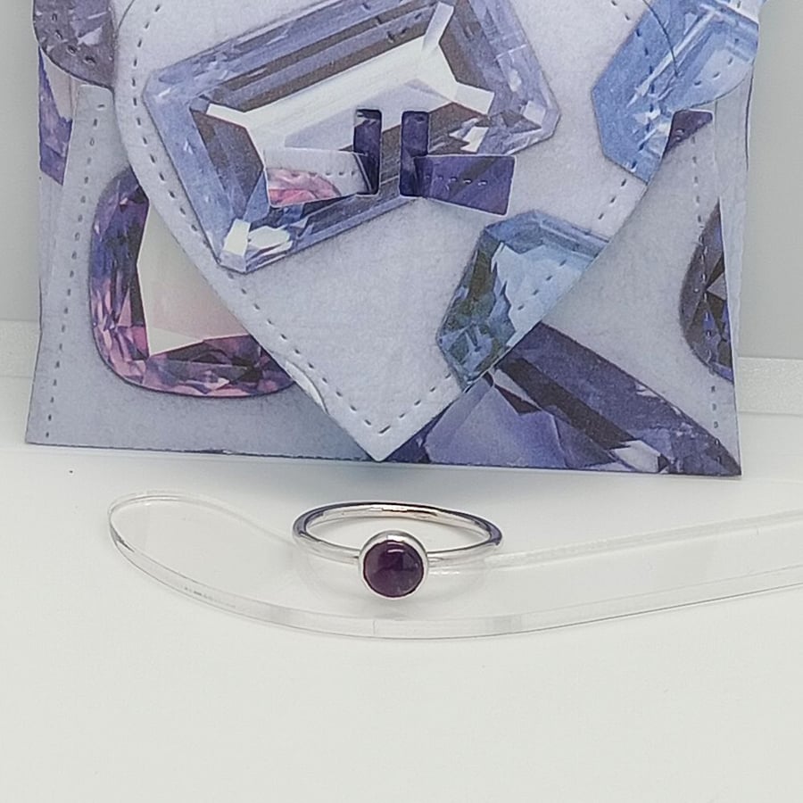 Amethyst stacking Ring Size N half, Solid Sterling Silver Gemstone Ring