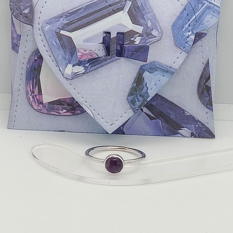Amethyst stacking Ring Size N half, Solid Sterling Silver Gemstone Ring