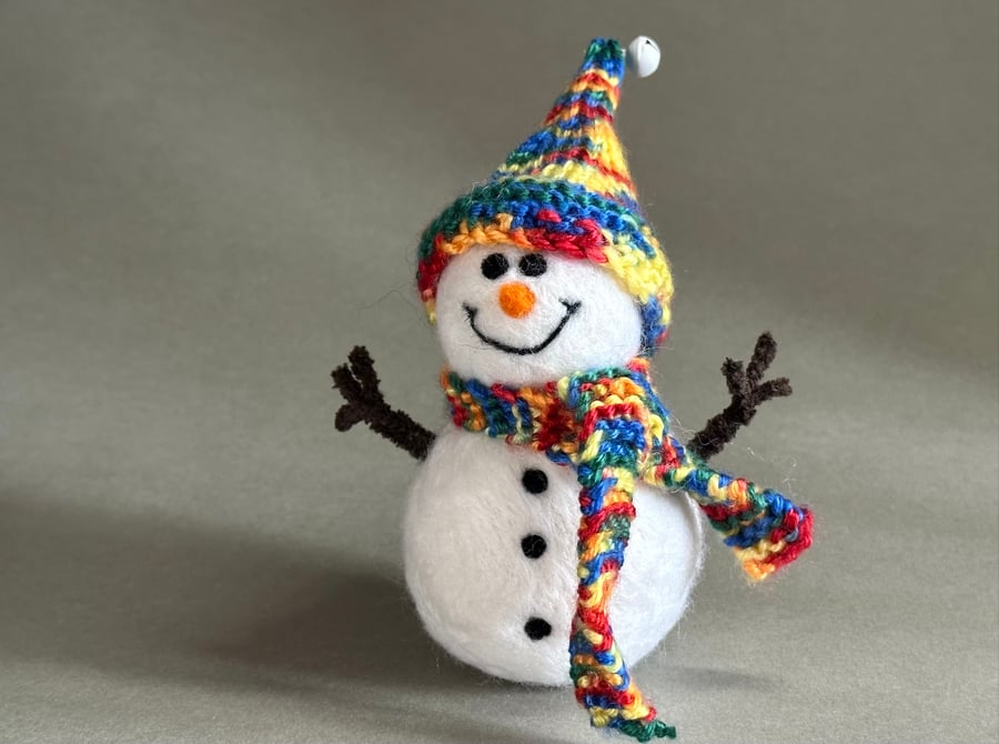 Handmade needle-felted snowman