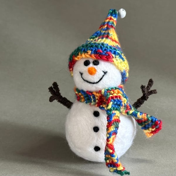 Handmade needle-felted snowman