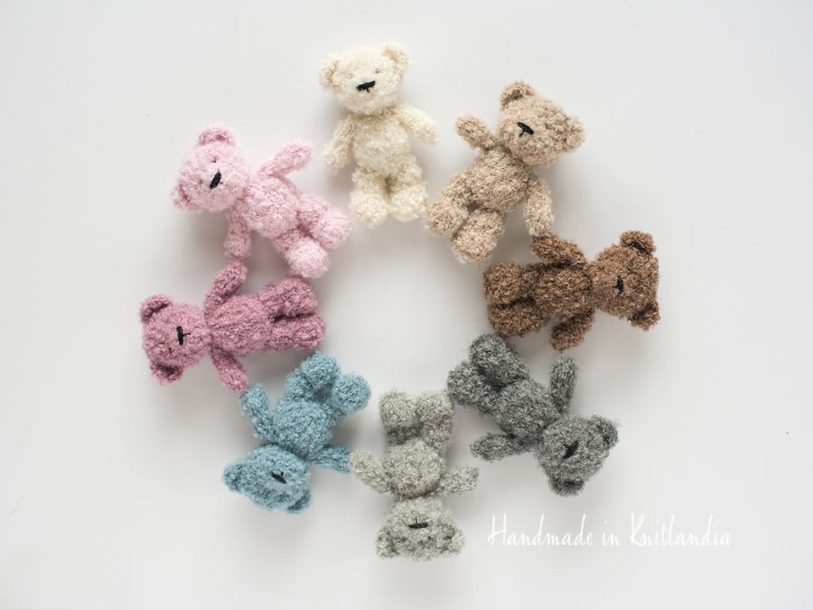 Tiny Teddy Bear, Handknitted Toy, Handmade Newborn Photo Prop 