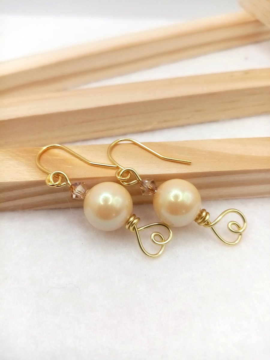 Preciosa Crystal Pearl Earrings-Yellow-Pearl Drop Earrings 