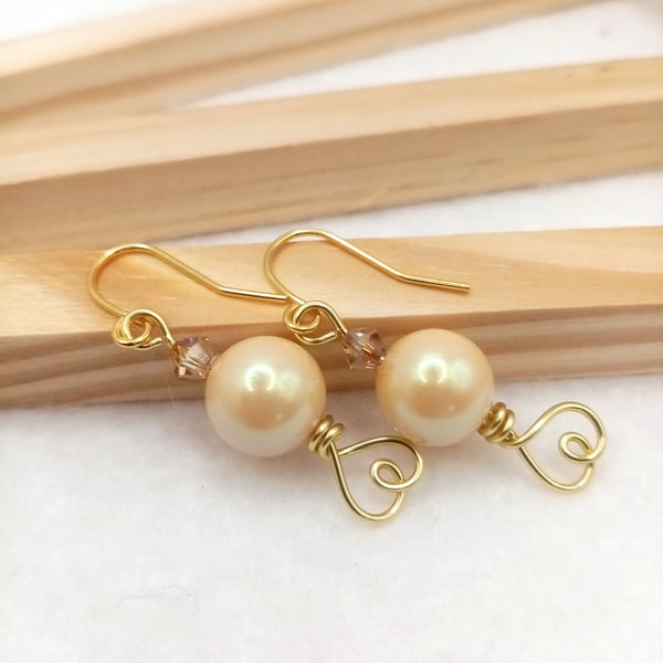 Preciosa Crystal Pearl Earrings-Yellow-Pearl Drop Earrings 