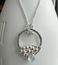 Fused sterling silver granulation pendant, chalcedony cabochon setting, handmade - Image 4