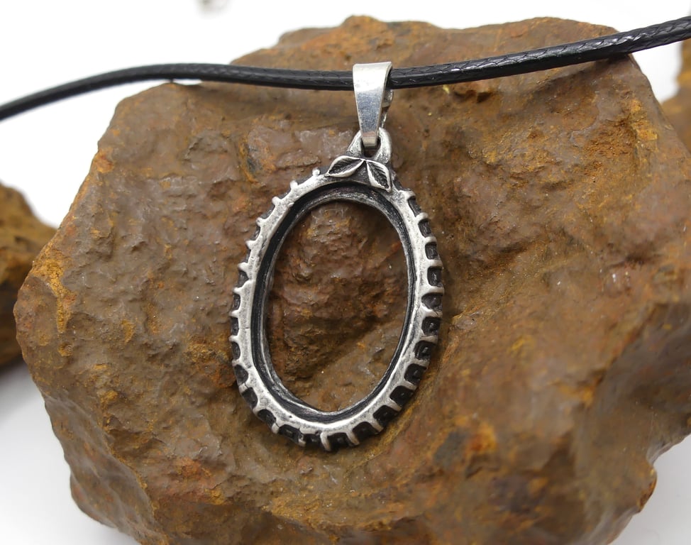 Recycled Sterling Silver Empty Frame Pendant Waxed Cotton Cord Necklace.