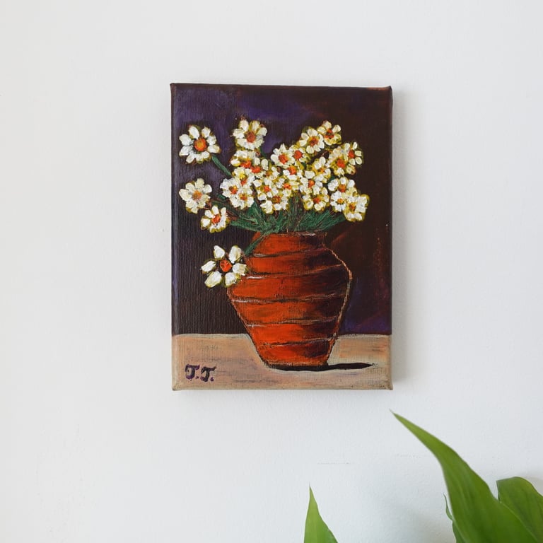 Daisy Still Life Acrylic Painting Camomile Flowers Artwork 