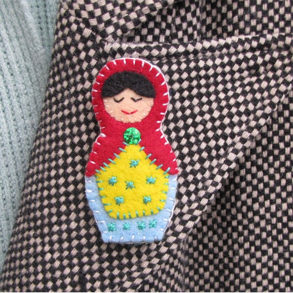 Felt Babushka Brooch