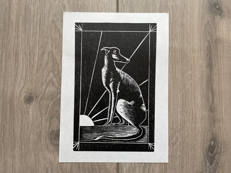 Dog with art deco sun