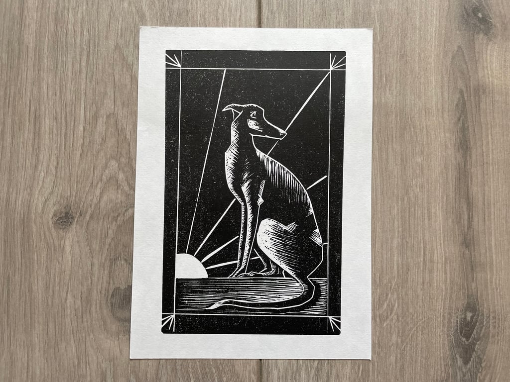 Dog with art deco sun