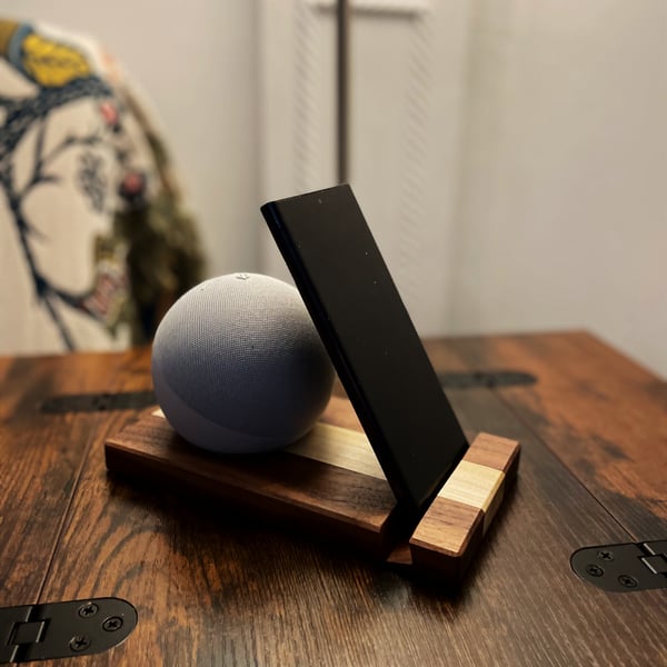 Echo Dot Stand – Walnut & Tulipwood Speaker & Phone Stand – No.04