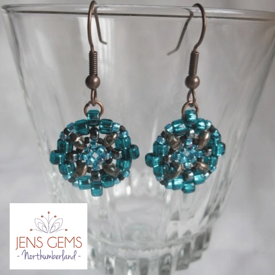 Teal Dream Beadwork Earrings