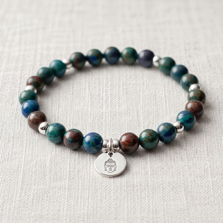 Azurite Crystal Bracelet, Intuition, Personalised Engraved Gift