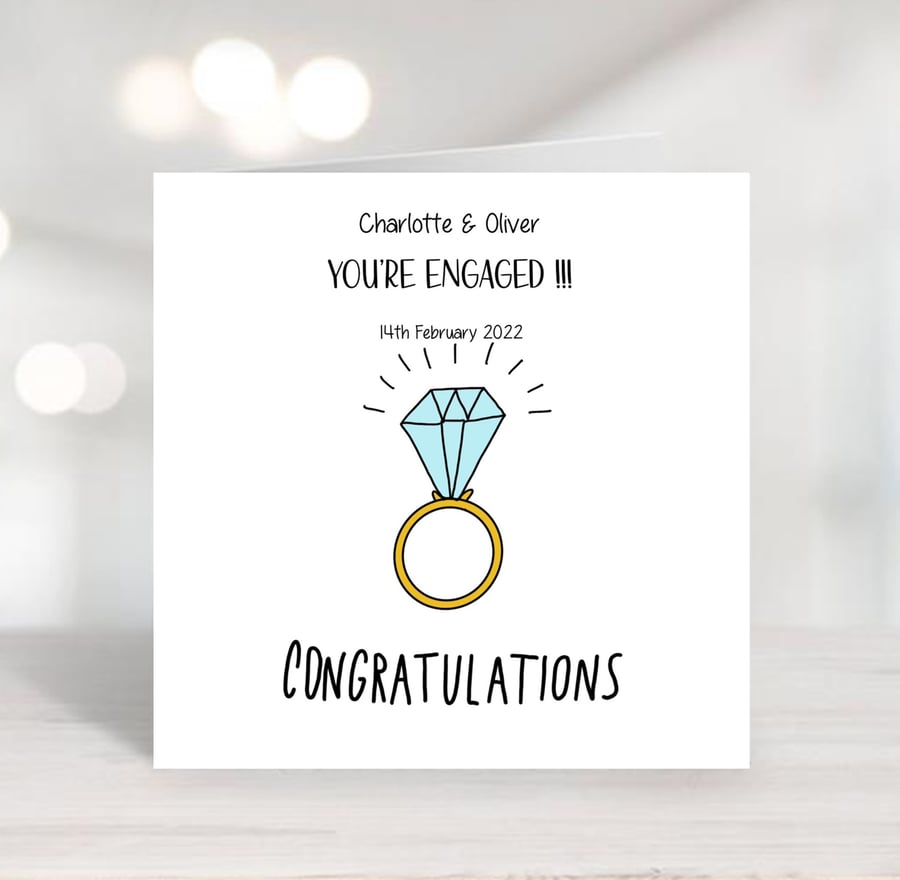 Engagement Ring Personalised Card with names and dates