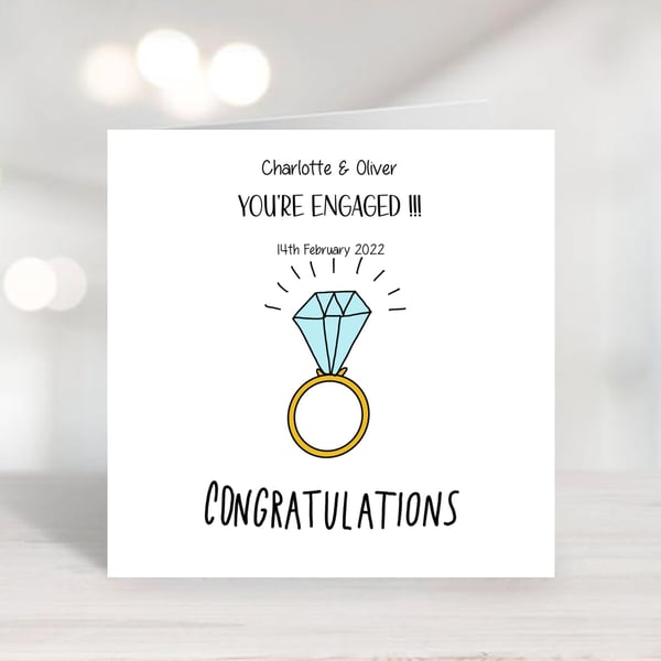 Engagement Ring Personalised Card with names and dates