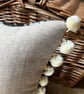 Vintage Rose Barkcloth rectangular cushion cover with pompom trim - Image 8