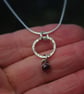 Textured Circle Silver Pendant with Garnet  Drop - Image 4