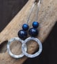 Star burst hoop earrings, silver ring earring hoops, blue goldstone and hematite