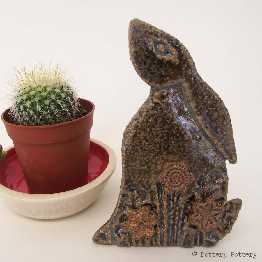Ceramic Moon Gazing Hare Pottery Hare decoration brown rabbit