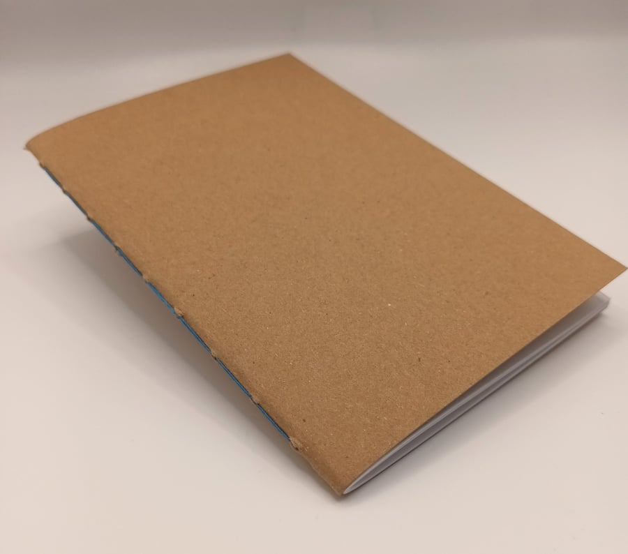 Hand bound, A6 Kraft cover Notebook, Bright Blue binding, White paper