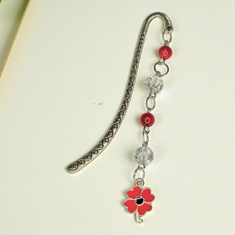 Bookmark with Poppy Charm, Remembrance Gift,