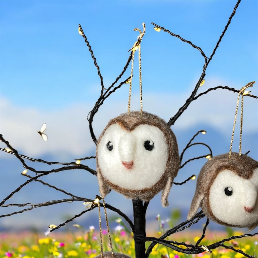 Owl hanging decoration, needle felted bauble