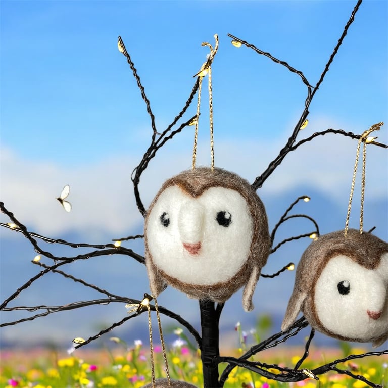 Owl hanging decoration, needle felted bauble