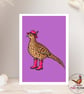 Pheasant Greetings Card - Hand Drawn Pheasant in Pink Wellies - A6 Card - Image 2