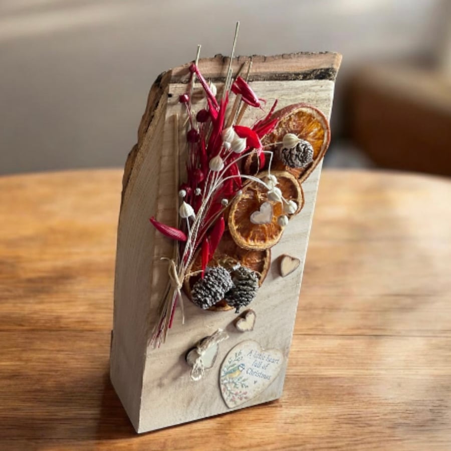 Handcrafted Red Oak Rustic Christmas Block Display. Live Edge Freestanding Decor