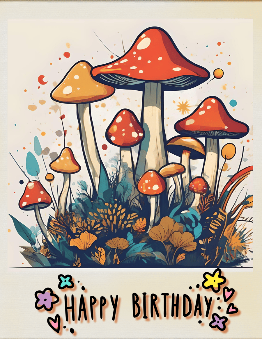 Mushrooms Happy Birthday Card A5
