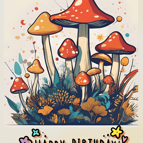 Mushrooms Happy Birthday Card A5