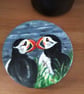 Puffins handpainted wooden coaster - Image 2