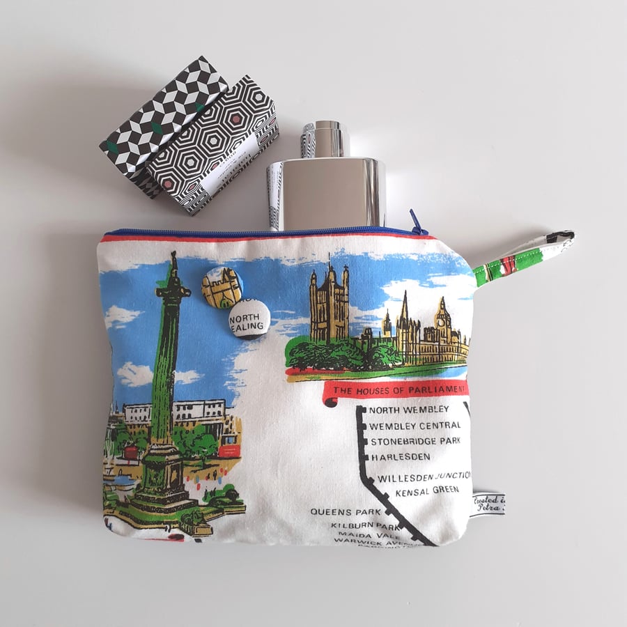  Toiletries bag upcycled  from vintage London tea towel tube or underground map 