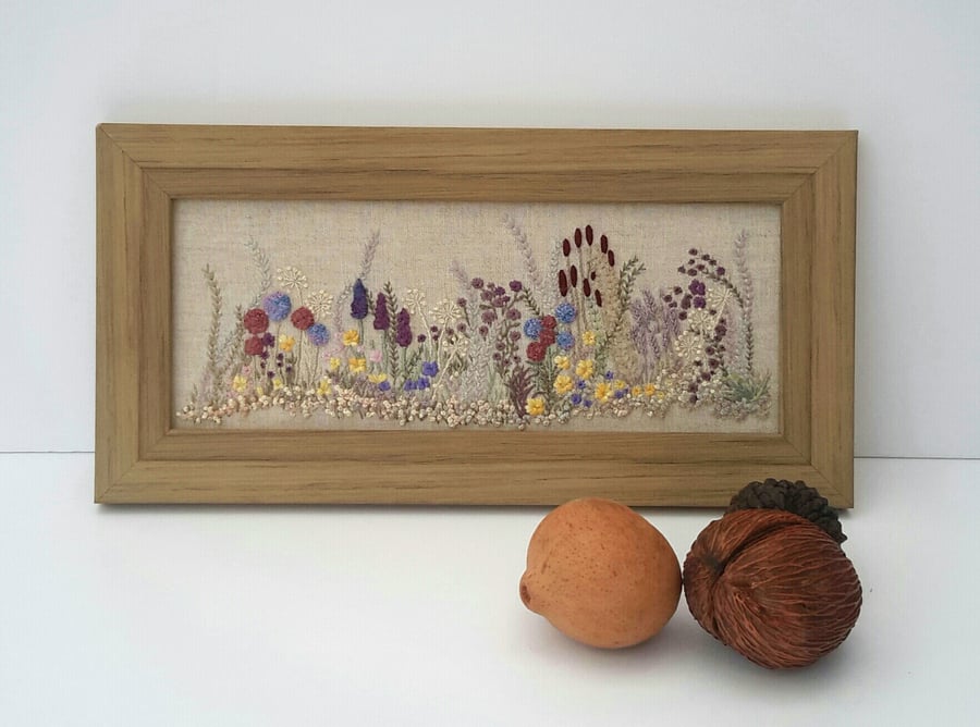 SOLD..RESERVED FOR EVIE. Hand Embroidered garden flowers picture