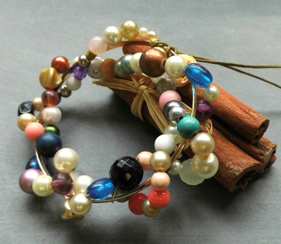 Beaded Christmas Wreath hanging Upcycled Xmas tree decoration