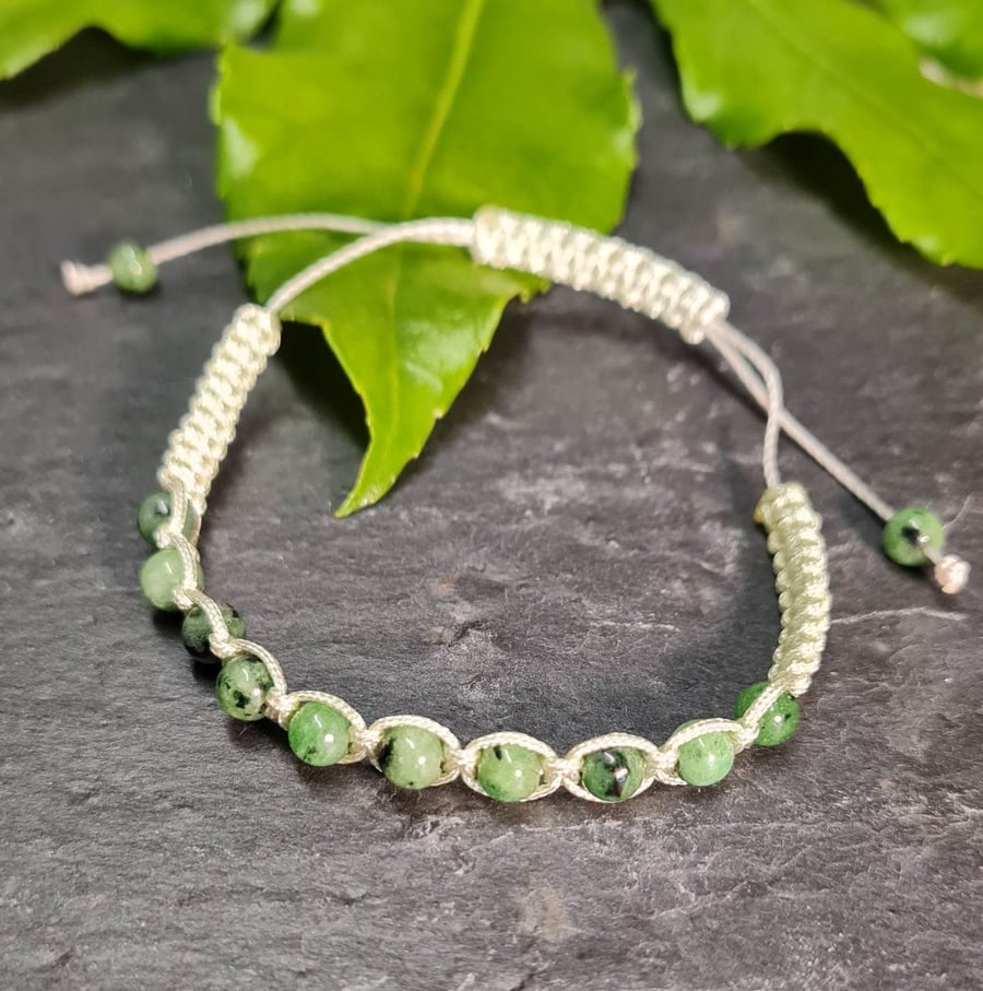 Seconds Sunday Unisex Moss Agate Gemstone adjustable Macramé Bracelet
