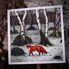 "Curious Fox in the Winter Woodland" Watercolour Greeting, Christmas Card (Blank