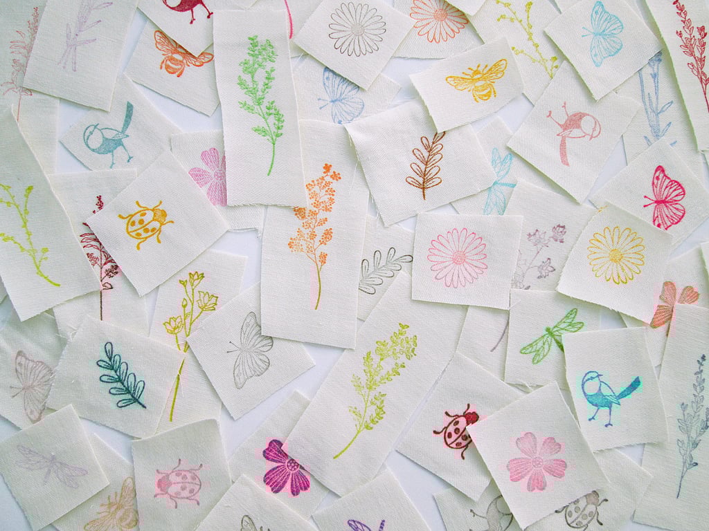 Mixed random pack of hand stamped snippets for slow stitching