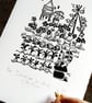 Smug Cat in the Garden - lino cut print - Image 2