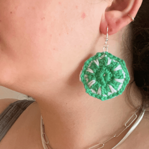 Handmade crochet lime slice earrings - Free postage