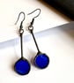 Royal blue stained glass circular statement dangle earrings, Mother's Day gift - Image 1