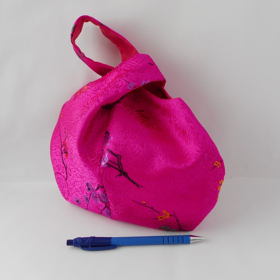 Hot pink satin brocade japanese Knot bag