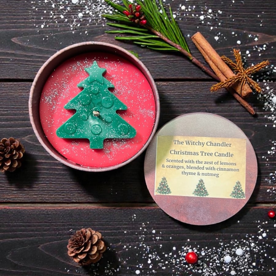 Handmade Christmas Tree Red & Green Candle 