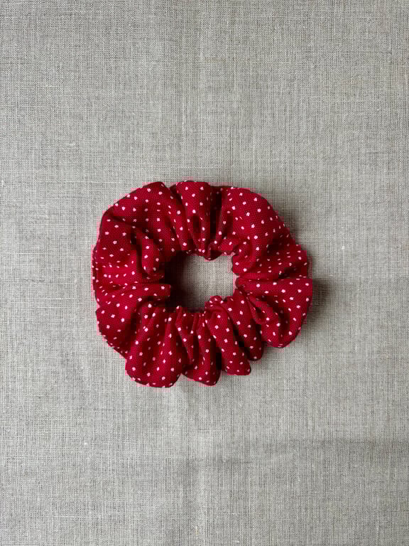 Burgundy polka dot scrunchie