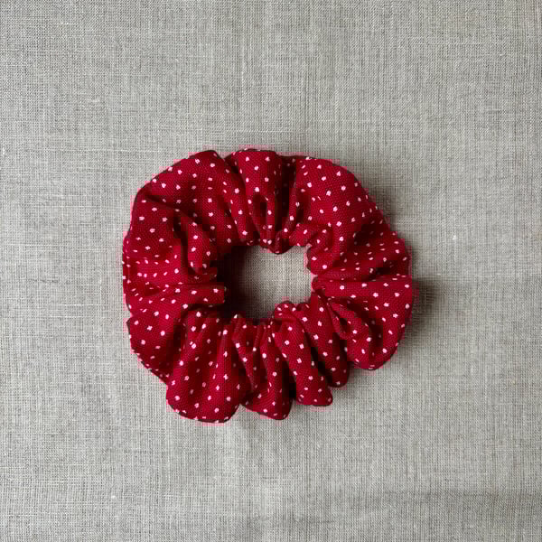 Burgundy polka dot scrunchie